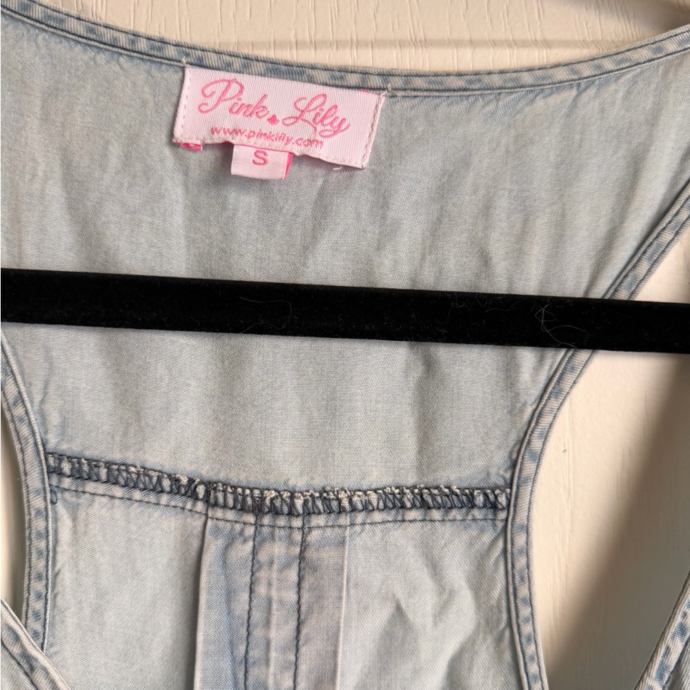 Pink Lily Light Blue Sleeveless Chambray Jumpsuit - Picture 4 of 5